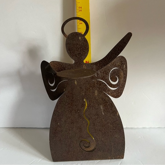 Rustic Metal Angel 12” Candle Holder Christmas Decor - Picture 6 of 13